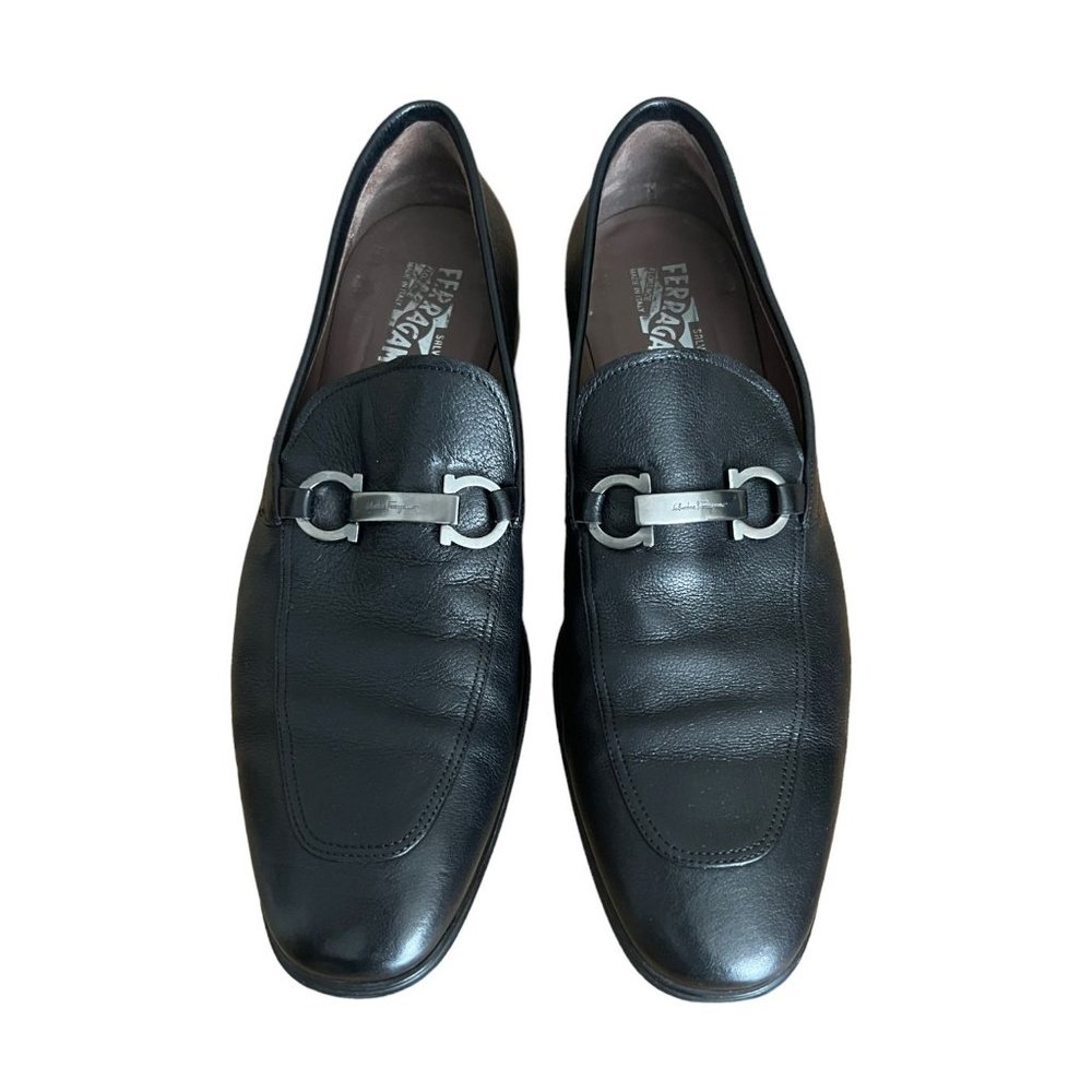 Salvatore Ferragamo black leather men classic slip ons shoes size 11.5 E